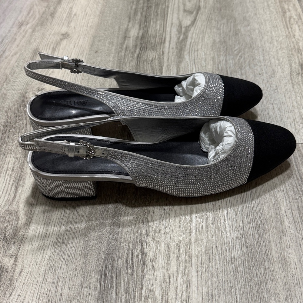 J Crew Silver and Black Slingback Heels - Picture 2 of 6